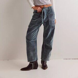 brand New We The Free Moxie Flocked Pull-On Barrel Color Mountain Green Jeans